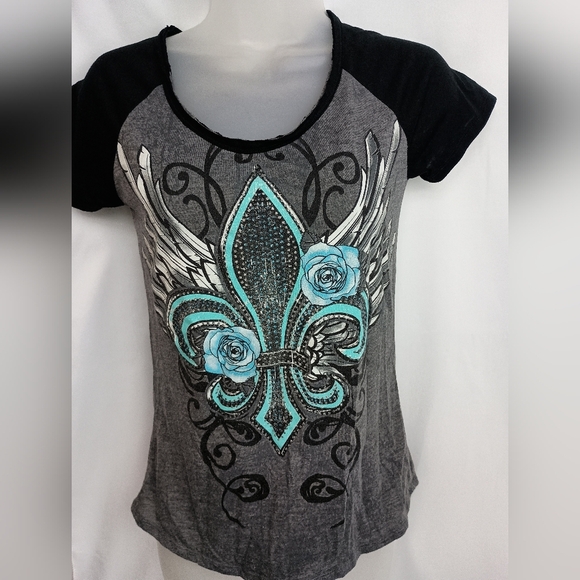 2/$30 Ransom Blue Graphic Raglan Tee (#800) - Picture 1 of 5